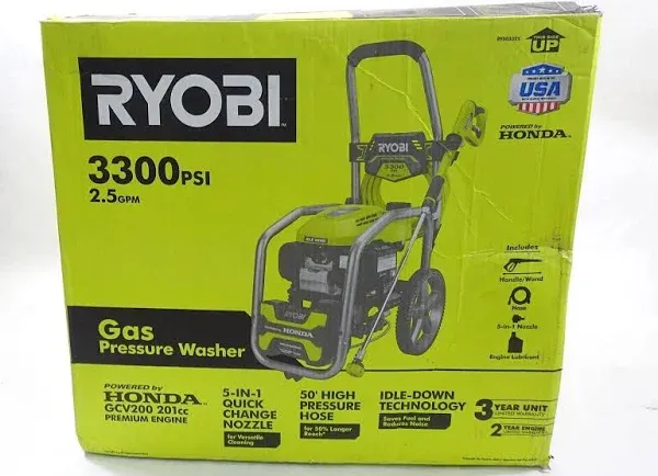 RYOBI Gas Pressure Washer 3300 PSI 2.5 GPM Cold Water w/ Honda GCV200 Engine NIB