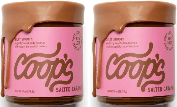 Coop's Salsa de caramelo salado: rica y mantecosa, gourmet, totalmente natural, hecha a mano, sin gluten, sin OMG, galardonada, coberturas de helado, postres, 10 onzas