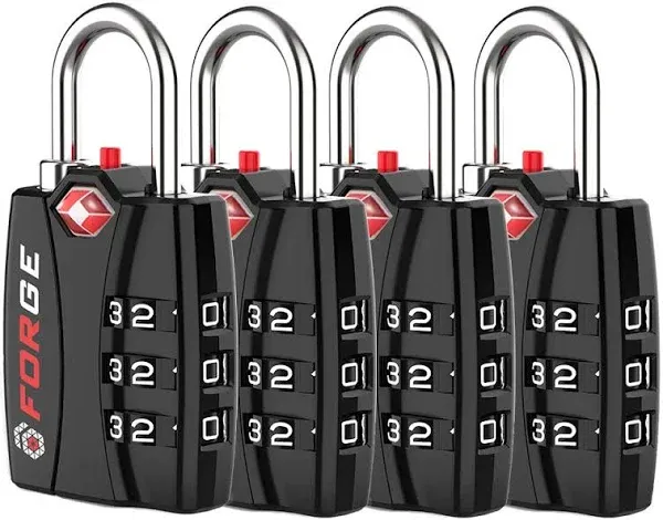 Forge Dual-Opening: Key or Combination Access Lock, TSA Approved Locks for Luggage, Pelican case, Travel, Gym, School, Stainless Steel Shackle.(Orange, 2 Pk)