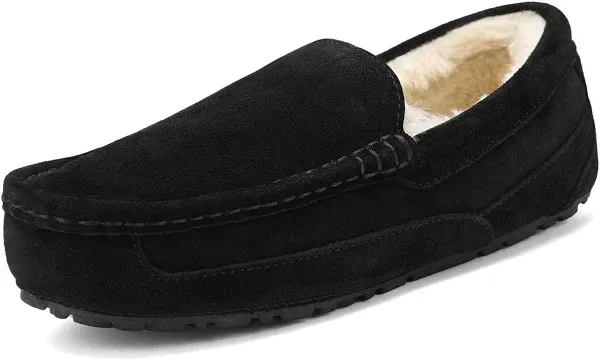 DREAM PAIRS Men's House Slippers Moccasin Indoor Outdoor Fuzzy Furry Loafers Suede Leather Warm Comfortable Shoes