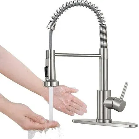 SUGIFT Kitchen Faucet with Pull Down Sprayer,Commercial Single Handle Kitchen Sink Faucets for Farmhouse Camper Laundry Utility Rv Wet Bar Sinks Brushed Nickel