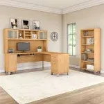 Bush Furniture Somerset 72" L-Shaped Desk with Hutch and 5-Shelf Bookcase, White (SET011WH)