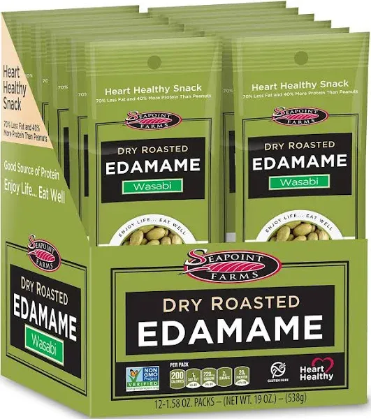 Seapoint Farms Wasabi Dry Roasted Edamame, Healthy Gluten-Free Snacks, 12-Pack, 3.5 Ounce (Pack of 12)