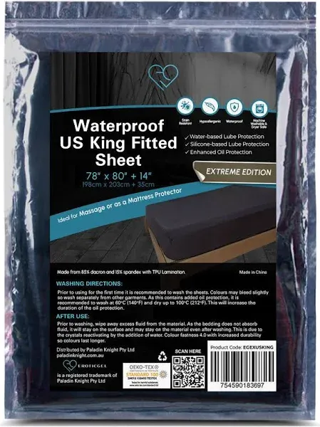 EROTICGEL Extreme Queen Black Fitted Massage Sheet, 60″ x 80″ +14″ (183cm x 203cm +35cm) - Waterproof Mattress Protector, Waterproof Mattress Cover for Massage - Oil, Water-Based, Silicone Safe