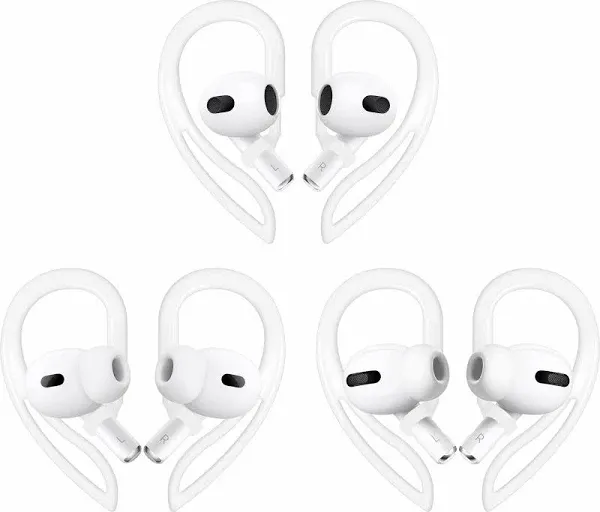 3 Pairs Ear Hooks Compatible with AirPods Pro 2nd 1st and 3 2 1, 360 Angle Rotation Adjustable Length Anti-Slip Sport Earhooks Wing Tips Holder Compatible with AirPods 3 2 1 and Pro 2 1 - White