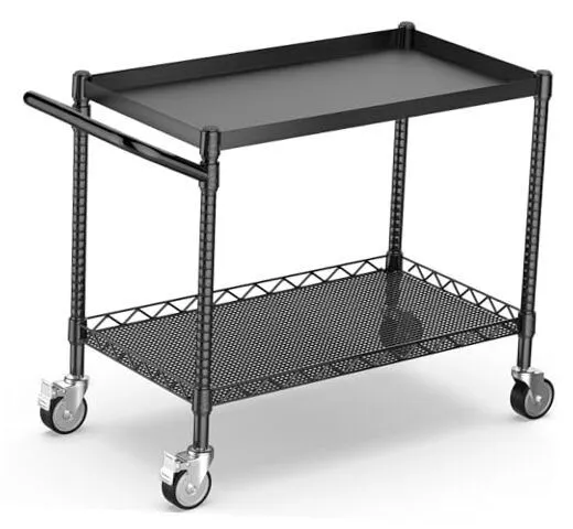 2 Tier Utility Cart with Wheels, NSF Listed 900lbs Commercial Grade Heavy Duty Rolling Utility Carts with Handle Bar - Black