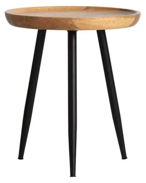 MH LONDON Chevery Side Table 23&#034; Handmade Tri Pin Mango Wood Black/Natural Wood