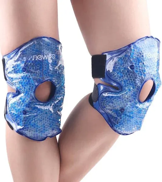 NEWGO Knee Cold Pack 2 Pack, Reusable Soft Gel Freeze Knee Wrap, Gel Beads Knee Cold Pack for Injury, Ice Packs for Knee Surgery, Joint Pain, Arthrit and Chronchron Pain, Relief Swelling, Bruises