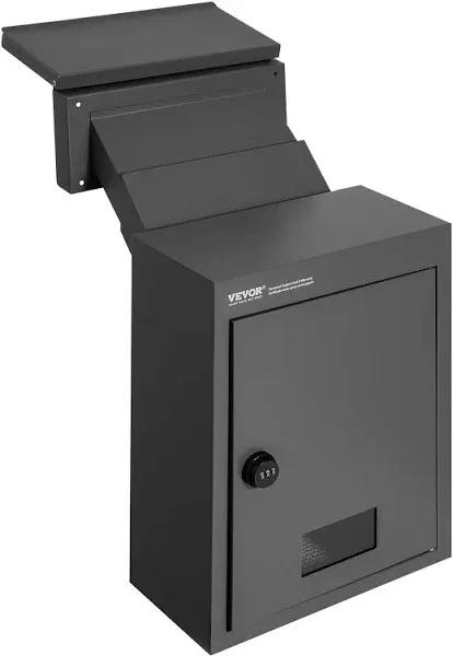 VEVOR Through The Door Key Drop Box, Heavy Duty Steel Through The Door Mailbox with 1.8" 12" Key Lock, 12x6x16 Mail Drop Box, Black