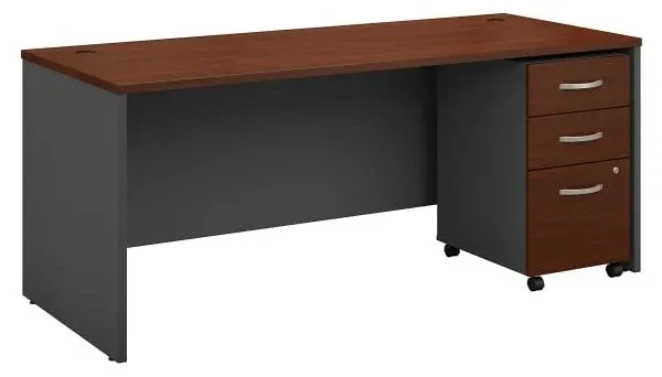 Bush Business Furniture Series C 72W x 30D Office Desk with Mobile File Cabinet in Hansen Cherry