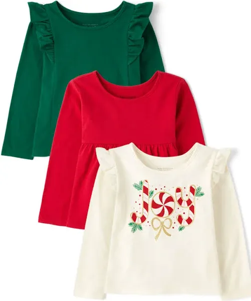 The Children's Place Girls' 3-Pack Long Sleeve Flutter Top