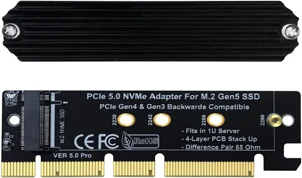 PCIe 5.0 M.2 NVMe Adapter Expansion Card for PCIe5 Gen5 SSD, Backward Compati...