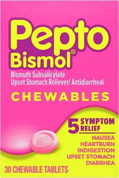 Pepto Bismol Chewable Tablets for Nausea, Heartburn, Indigestion, Upset Stomach