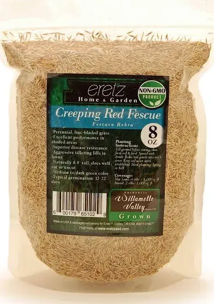 Creeping Red Fine Fescue Seed by Eretz 8oz - Choose Size! Willamette Valley Oregon Grown, No Fillers, No Weed or Other Crop Seeds, Premium Shade Grass