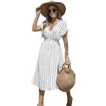 Cupshe Striped Midi Cover-Up Dress - White - S