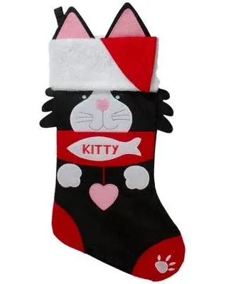 Northlight 19.5 inch Black Red and White Embroidered Kitty Cat Christmas Stocking