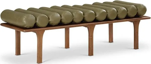 Meridian Furniture 22009Olive Landon Collection Art Deco Bench with Soft Vintage Olive Green Vegan Leather and Solid Wood with Walnut Finish, 60.5" W x 19.5" D x 18.5" H, Green