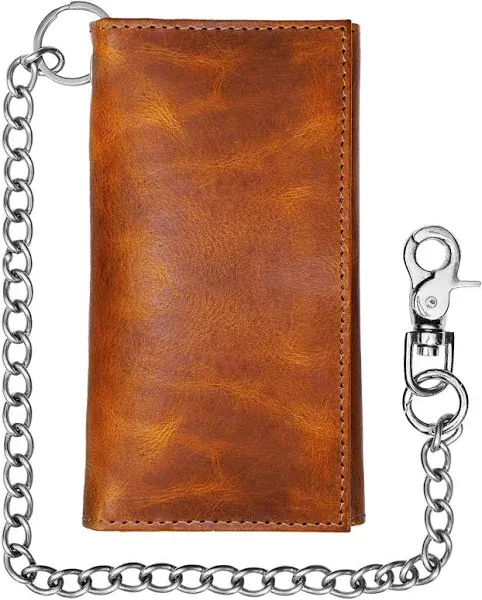 Raw Hyd Men's Minimalist Full-Grain Leather Bifold Wallet with Chain