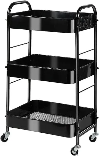  3-Tier Rolling Metal Storage Organizer - Mobile Utility Cart, Kitchen Black