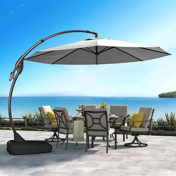 GRAND PATIO 12 FT Deluxe NAPOLI SUNBRELLA Cantilever Umbrella Curvy Aluminum Offset Umbrella with Base, Round Large Patio Umbrellas for Garden Deck Pool