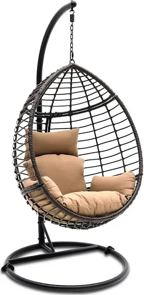 SereneLife Hanging Egg Indoor Outdoor Patio Wicker Rattan Lounge Chair with Stand