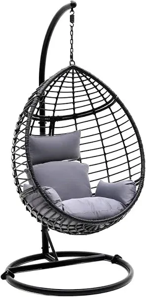 SereneLife Hanging Egg Indoor Outdoor Patio Wicker Rattan Lounge Chair with Stand