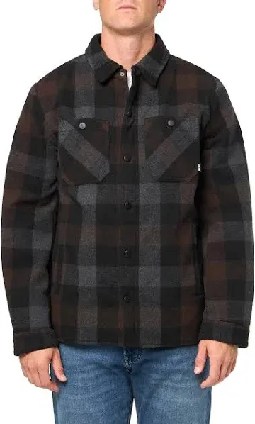 BASS OUTDOOR Mens Mission Field Sherpa Lined Shirt Red Grey Plaid Larg