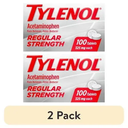 Tylenol Regular Strength Pain Reliever Fever Reducer 100 Tablets 2 Packs NIB