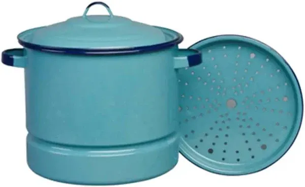 Cinsa 15-Quart Steamer Pot with Lid &amp; Trivet, Turquoise Blue.