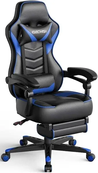 ARTETHYS Gaming Chair for Adults Ergonomic Racing Style High Back Computer Seating with Footrest Headrest and Lumbar Support PU Leather 90-150 Degree Tilt, Black