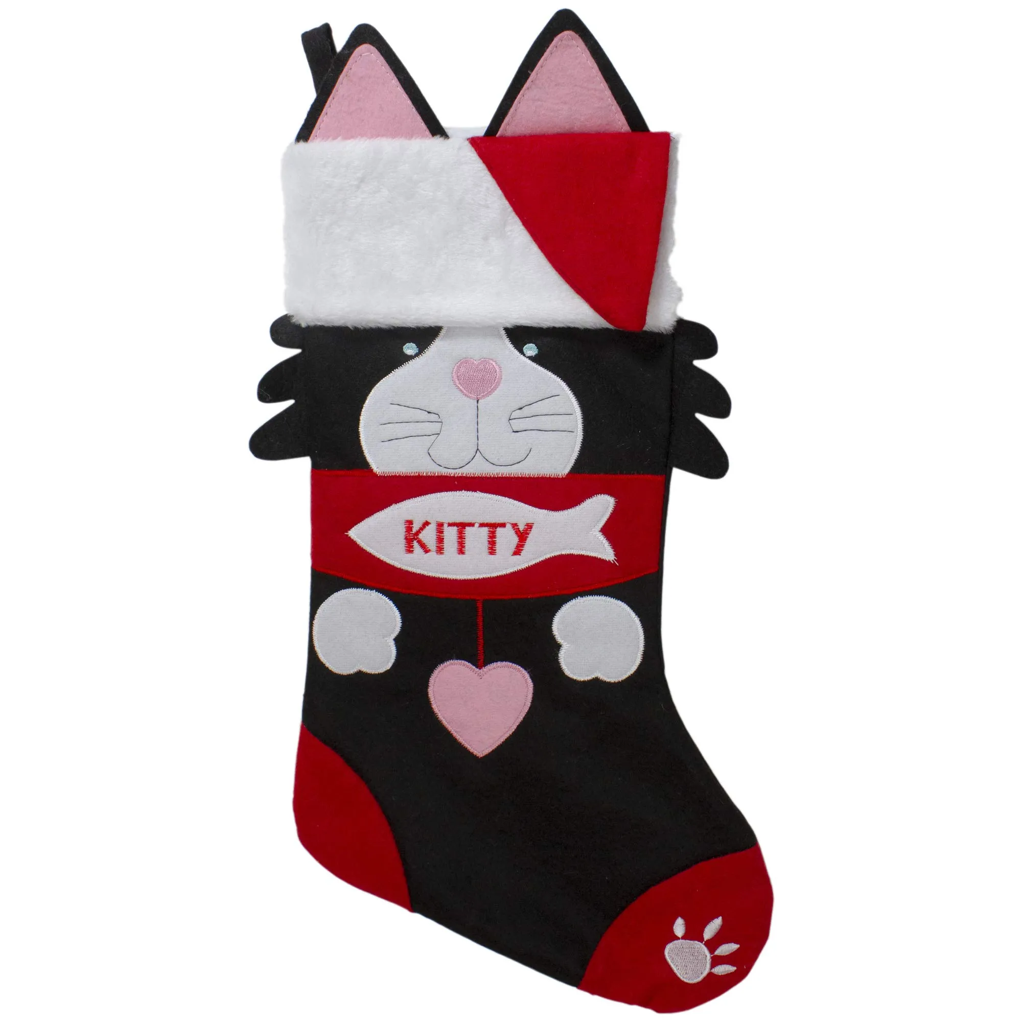 Northlight 19.5 inch Black Red and White Embroidered Kitty Cat Christmas Stocking