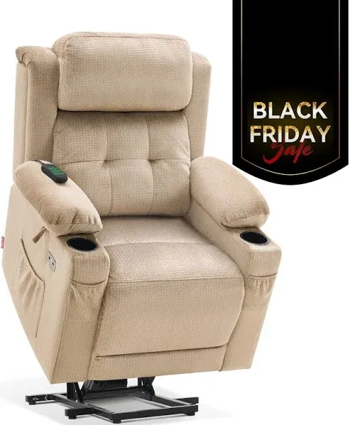 MCombo Large Dual Motor Power Lift Recliner Chair with Massage and Heat for Elderly People, Adjustable Headrest, Infinite Position, USB Ports, Fabric 7662 (Beige, Large)