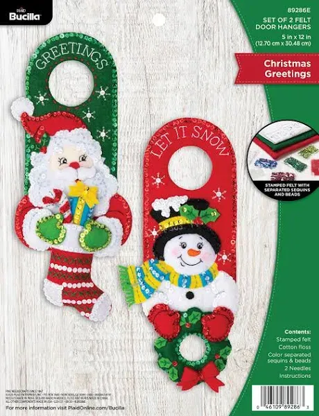 Bucilla Greetings, Felt Applique Christmas Door Hangers, Set of 2 (89286E)