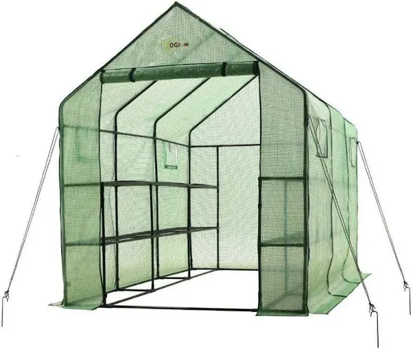 Machrus Ogrow Deluxe Walk-In Greenhouse with 2 Tiers and 12 Shelves