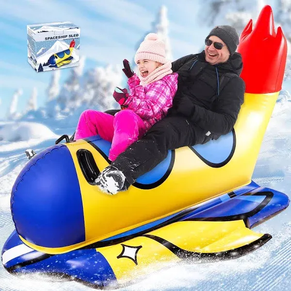 Snow Tube, 64 Inch Super Large Inflatable Spaceship Snow Sled for Kids &amp; Adul...