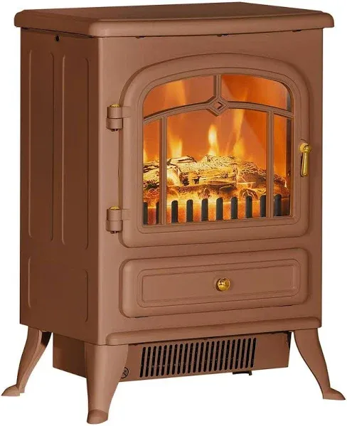 HOMCOM 16.25 in. Freestanding Electric Fireplace Heater with Realistic LED Flames in Dark Brown 820-037V80DR