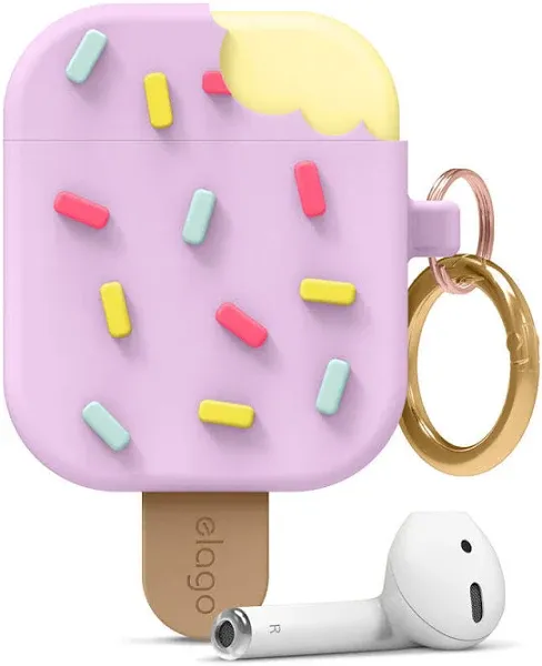 elago Ice Cream AirPods Case with Keychain Designed for Apple AirPods 1 & 2, Shockproof Protective Skin, Cute Accessories for Girls, Kids, Boys [US Patent Registered] (Blueberry)