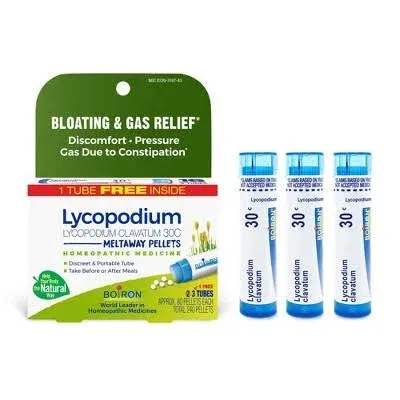 Boiron Lycopodium Clavatum 30C Homeopathic Medicine for Relief from Bloating, Gas Relief, and Stomach Pressure or Discomfort, 3 Count (Pack of 1) (Total 240 Pellets)