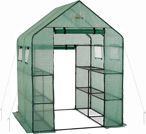 Machrus Ogrow Deluxe WALK-IN 2 Tier 8 Shelf Portable Lawn and Garden Greenhouse - Heavy Duty Anchors Included!