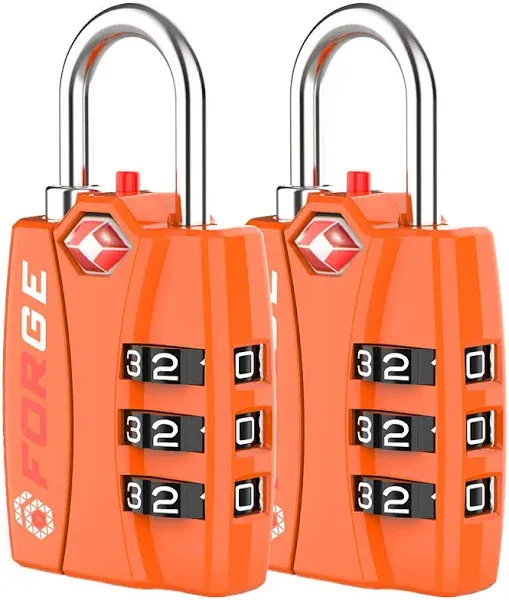 Forge TSA Luggage Combination Lock - Open Alert Indicator, Easy Read Dials, Alloy Body- Ideal for Travel, Lockers, Bags (Orange 2PK)