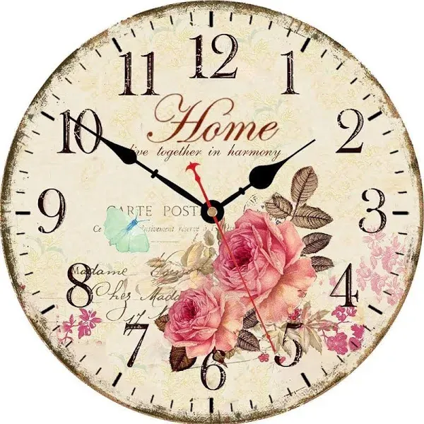 VIKMARI 14 Inch Wooden Wall Clock Art Hanging Clocks 14 inch, Home Flowers 