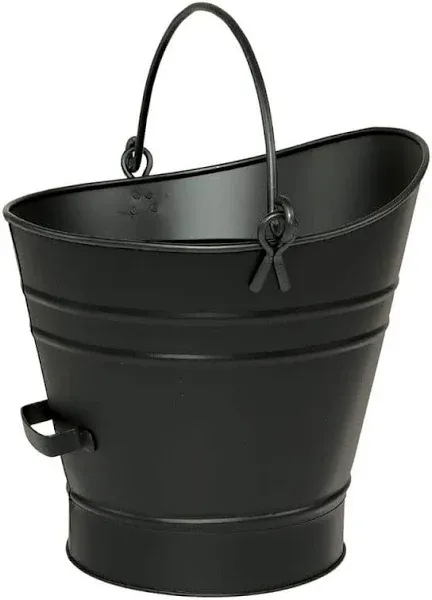 ACHLA DESIGNS 14 in. Tall Black Traditional Galvanized Steel Round Small Pellet Bucket with Handles C-65