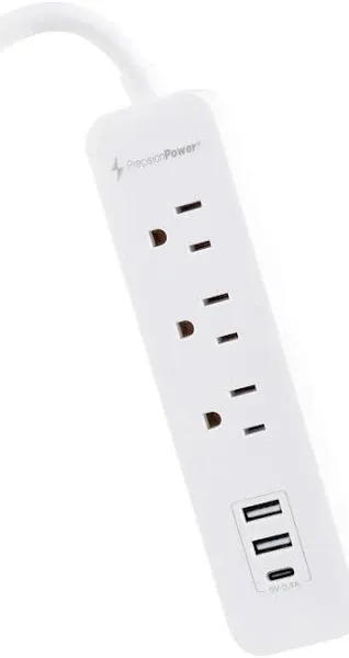 3 Ft Surge Protector Power Strip | 3 AC Outlets with 3 USB Charging (A, C) Ports | 3 Feet Extension Cord LED Indicator Lights | Flat Plug | for Home, Travel | 1875j