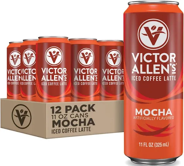 Victor Allen's Coffee Mocha Iced Canned Coffee Latte 8oz Cans (12 Pack)