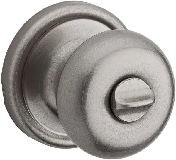 Kwikset Hancock Interior Privacy Door Knob with Lock, Door Handle For Bathroom and Bedroom, Satin Nickel Keyless Turn Lock Doorknob, with Microban Protection