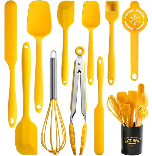 Silicone Spatula Set of 11 Kitchen Utensils with Iron Holder for Baking Cooki...