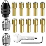 4486 Multi Chuck Set 15Pcs,Brass Collet Set,Collet Nut Kit,0.8-3.2mm Replacement Keyless Quick Change Chuck Rotary Tool Accessory Compatible with