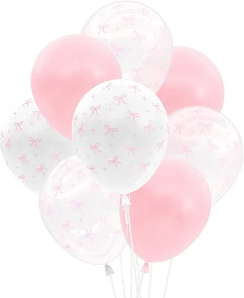 xo, Fetti Party Decorations Pink Latex Bow Balloons - 24 pk, 12" | Bachelorette Decorations, Bow Theme Birthday Party, Bridal Engagement Decor, Coquette Cute Supplies