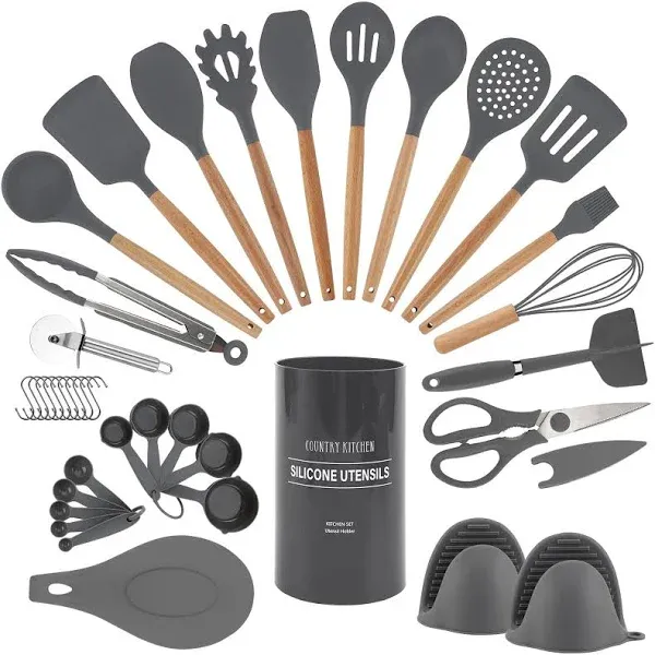 Country Kitchen Non Stick Silicone Utensil Set with  Assorted Sizes , Colors 