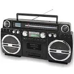 TechPlay Monster B 1980S-Style Boom Box CD Player, Cassette Player/Recorder, AM/FM, USB, Bluetooth Speaker with Built-in Rechargeable Battery…